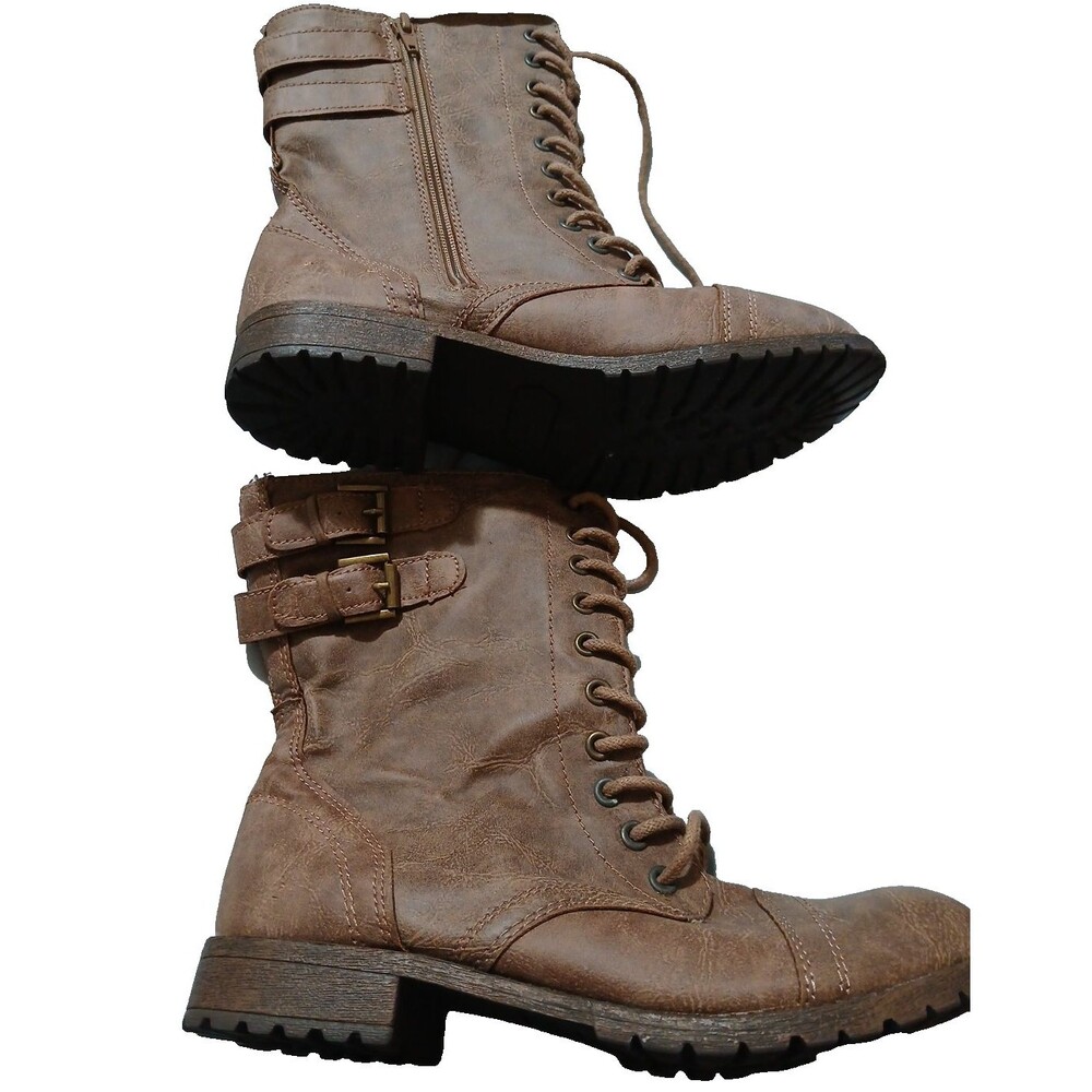 Rampage Jacen Woman's Size 6.5 Combat Biker Moto Boot Brown Crackle Zip Up
